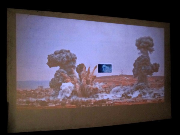 Correction (Géraldine M.) #2 -- huile sur toile et projection, dimensions variables, 2014